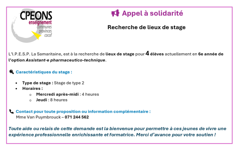 Recherche URGENTE de maîtres de stage pour assistants en pharmacie